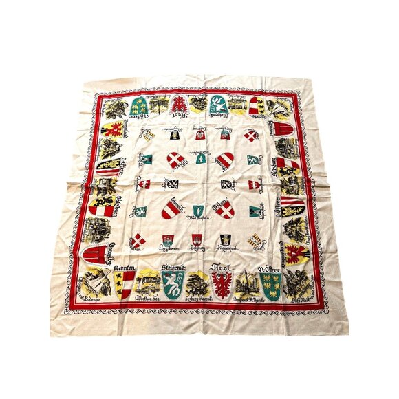 Vintage Austrian Souvenir Tablecloth & 4 Matching Napkins – Heraldry & Folk Art - Picture 1 of 16